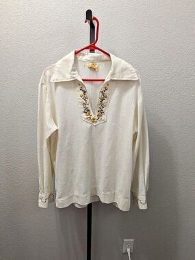 Vintage Custom Made Embroidered Floral Blouse